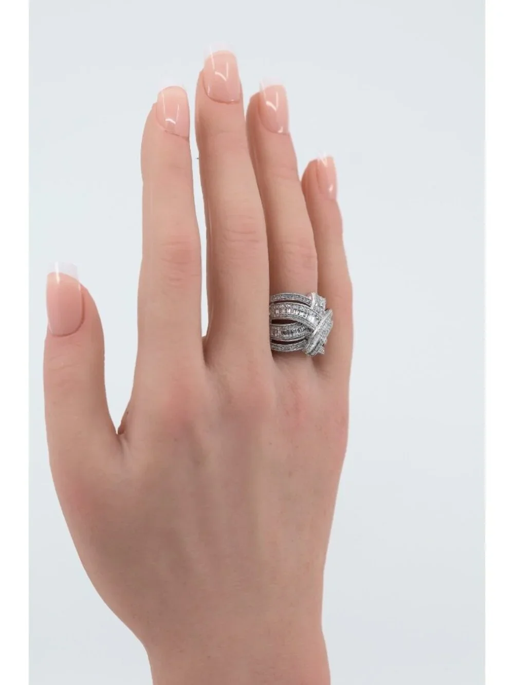 EFFY 14K White Gold 2.00ct Round Baguette Diamond Woven Crossover Ring - Size 7